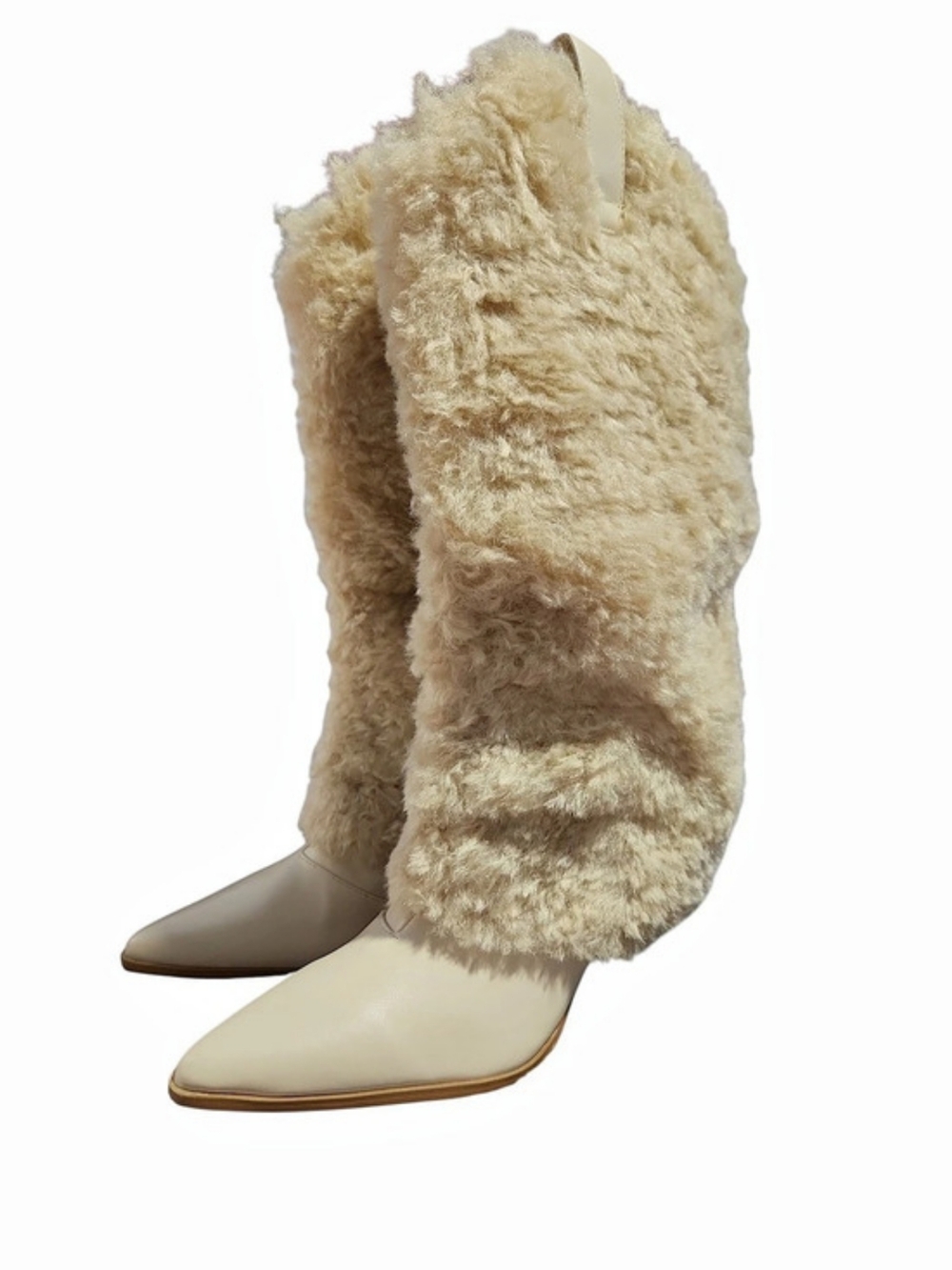 Cream Faux Fur Over-the-Knee Boots US 10 New